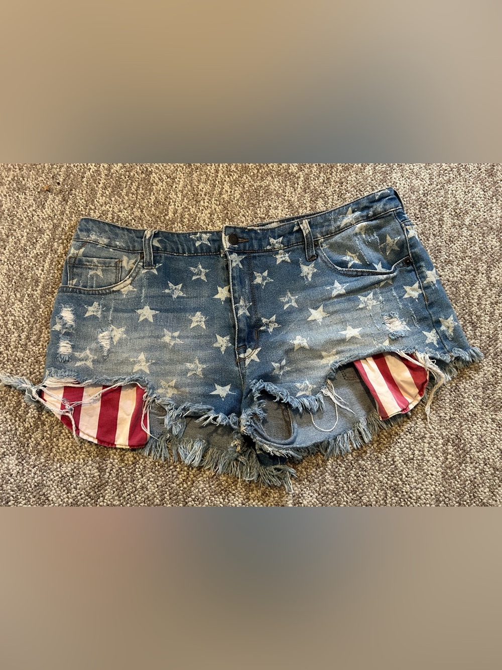 Mossimo Supply Co. Blue Star Print Denim Shorts with Red & White Stripe Lining